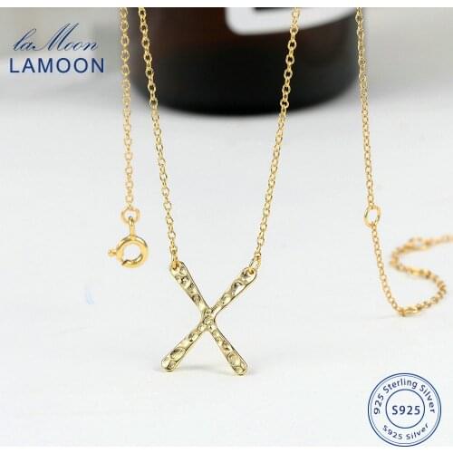 LAMOON 925 Sterling Silver Necklace For Women Chokers Necklace X Pendant Gold Color Fashion Jewelry LMNL017