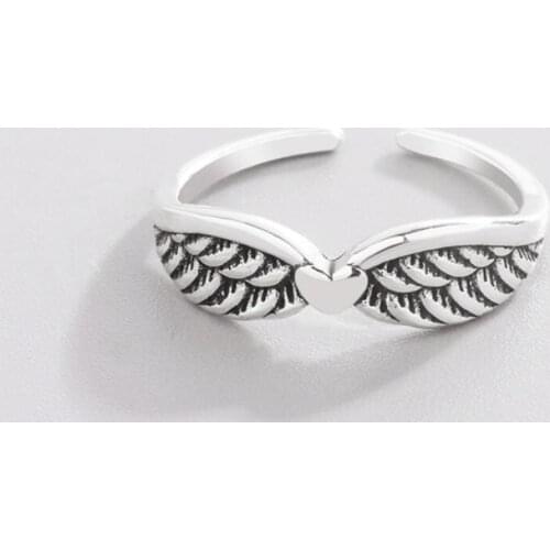 Sole Memory Cute Mini Angel Wings 925 Sterling Silver Female Resizable Opening Rings SRI961