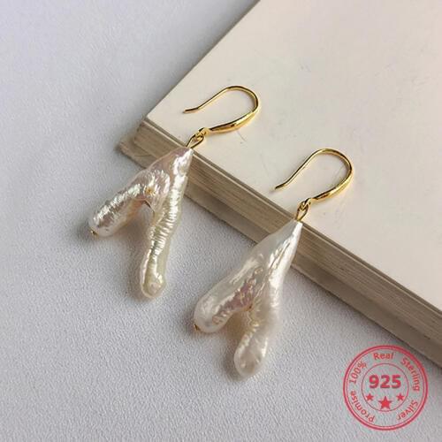 925 Sterling Silver Simple Fashion Trend Irregular Pearl Earrings For Women Silver Jewelry