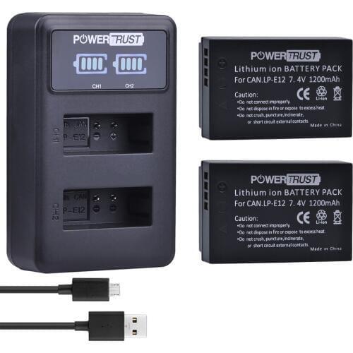 2Pcs LP-E12 LPE12 LP E12 Camera Batteries + LED USB Dual Charger For Canon EOS M100 M 100D Kiss X7 Rebel SL1 EOS M10 DSLR
