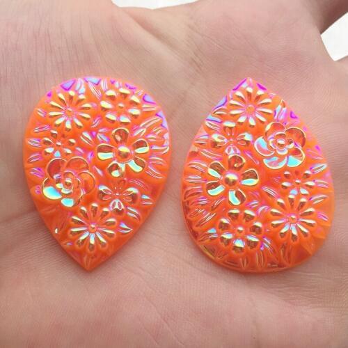 5PCS 30*40mm AB Flower Resin Rhinestone Water Drop Flatback DIY Decoration Button A497