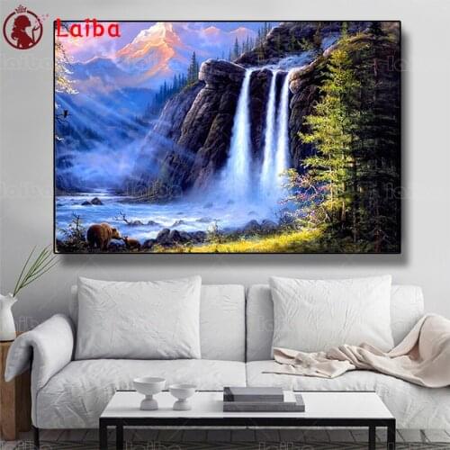 Diamond Mosaic Natural scenery, forest waterfall round drill Cross Stitch Diamond Embroidery Painting Full Square Decor For Home