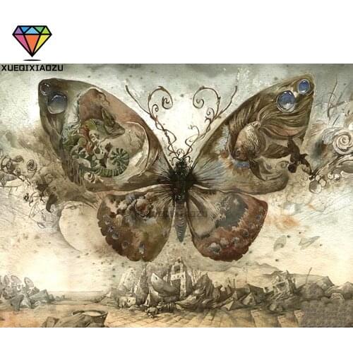 XUEQIXIAOZU Full Round Butterfly landscape Diamond embroidery Diamond drawing 5D DIY Diamond setting Mosaic painting gift