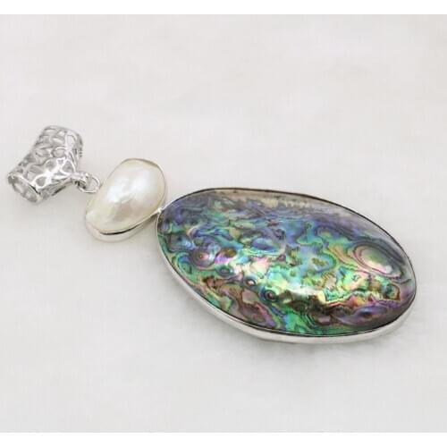 Free Shipping New Natural Multicolor Abalone Shell Oval Necklace Pendant DIY Jewelry Making Gift for Women Simple Craft Y578