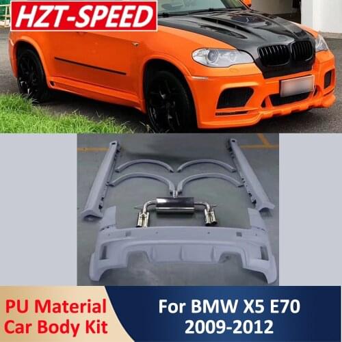 X5 Modify HM Type Car Body Kit PU Unpainted Front Rear Bumper Side Skirts Wheel Eyebrows With Exhausts For BMW X5 E70 2009-2012