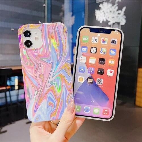 Golden quicksand aurora laser marble Case for iphone 11 11Pro Max 12 12Pro X XR XS Max 7 8 Plus SE Shockproof back cover