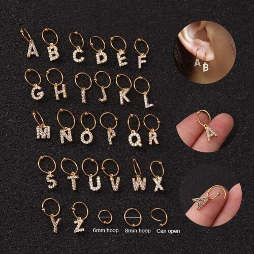 Zircon Letter Hoop Earrings Stainless Steel Hoop Circle Ring Copper Pave Crystal Initial Name Earring for Women Love Gift