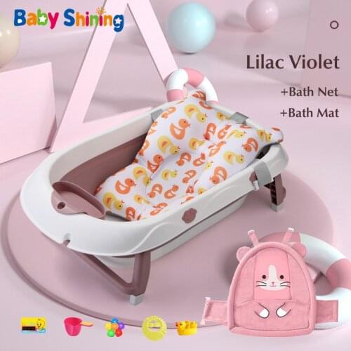 Baby Shining Bath Tub with Bath Toy/Net/Mat Newborn Shower Essential Home Baby Bathtub Folding Portable 0-6Y Baby Asscories Gift