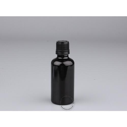 New 5pcs x 50ml Glass Black Essential Oil Dropper Bottle With Black Tamper Evident Cap Cosmetic Packaging Free Shipping