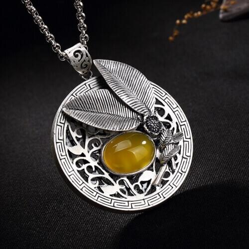 Fashion Silver S990 Silver Dollar Topaz Korean Edition Hollowed Out Silver Sterling Sweater Chain Ladys Pendant Wholesale