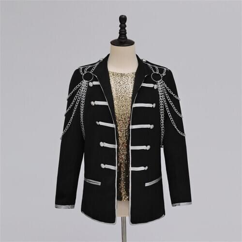 Mens black with silver chain decoration vintage medieval suit jacket /event/studio/stage performance/jacket