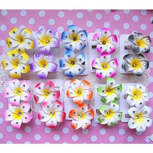 Wholesale -free shipping hair accessories Hawaiian plumeria hairpin side chuck flower Set auger children frangipani hair clips