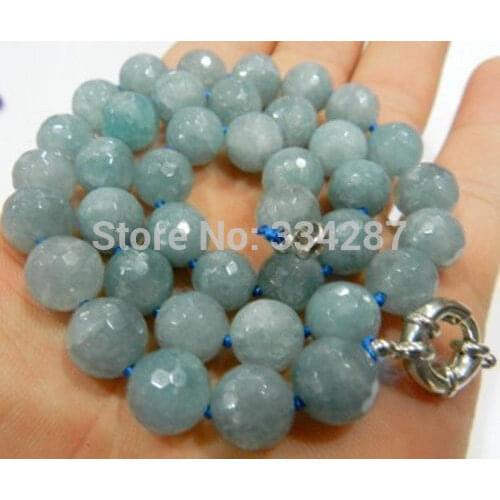 Natural 10mm Faceted Round jade Beads Necklac 18"