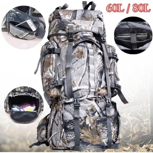 Hiking Backpack 60L 80L Large Capacity Bionic Camo Military Tactical Bag Outdoor Waterproof Climbing Camping Travel Sports Bags