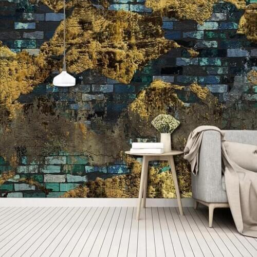 Milofi custom wallpaper mural retro wall gold foil gold azure blue brick brick abstract background wall decoration wallpaper