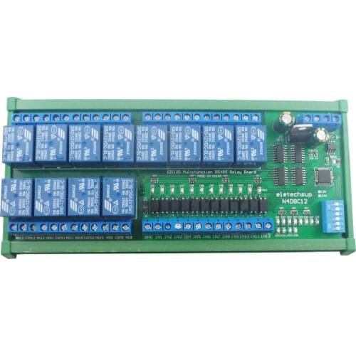 12ch Digital Input Output UART RS485 Relay Module Modbus RTU DIN35 C45 Rail Box for PLC PTZ LED Motor Machine control