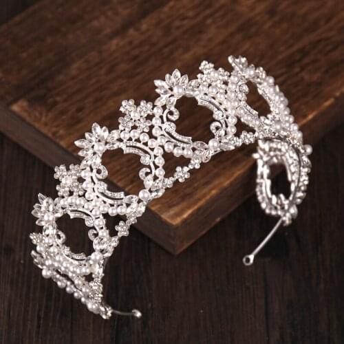 Luxury Large Full Crystal Rhinestones Queen Princess Tiara and Crown Pearl Bride Headpiece Wedding Hair Jewelry Accessories
