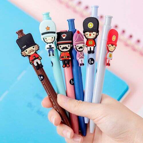10Pcs/Lot Cute Soldier Retractable Gel Pen 0.5mm Black Ink Kawaii Cartoon Ballpoint Pen Student School Office Signature Pens