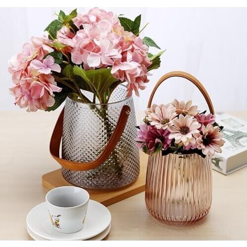 Nordic Glass Storage Bottle with Leather Handle Simple Scandinavian Desk Storage Jar Organizer Flower Food Container Decor Home