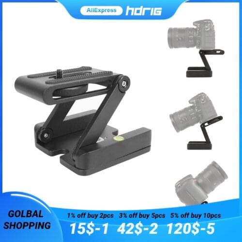 HDRiG Z Flex Tilt Tripod Head Folding Z Tilt Head Quick Release Plate Stand Mount Spirit Level For DSLR Cameras Phones