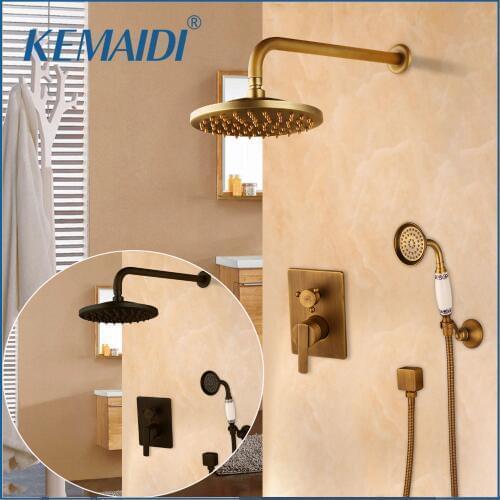 KEMAIDI Bathtub Faucets Shower Antique Black Wall Conceal Bathroom Faucets Shower Set Faucet Mixer Shower Set W/ Hand Spray