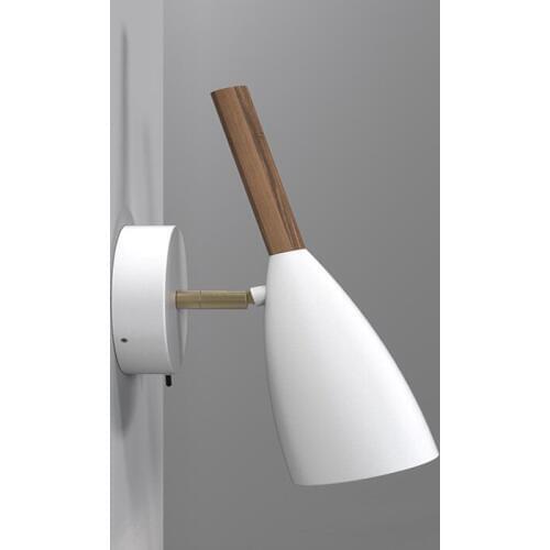 Modern Simple Nordic Style Wall Lamp Painted Iron Lampshade and Wooden Base E27 Socket Wall Sconce with Power Switch AC 220V