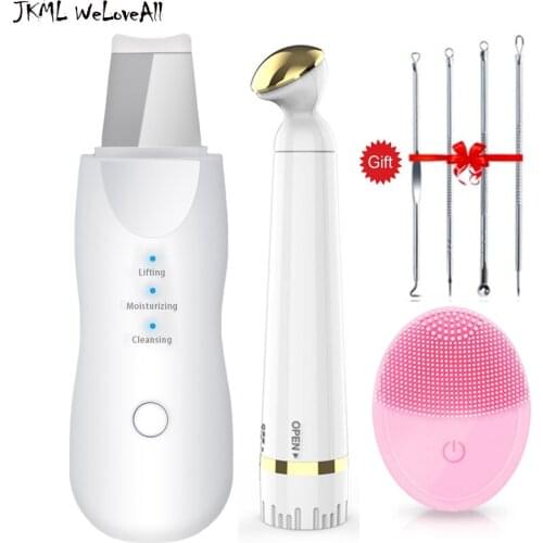 Ultrasonic Electric Skin Scrubber Deep Face Cleaning Machine+Electric Vibration Eye Massager+Silicone Facial Cleansing Brush