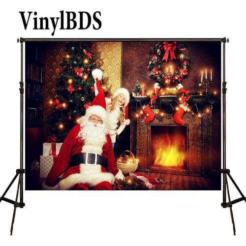 VinylBDS Photography Christmas Fireplace Stove Sock Foto Achtergrond Kerst Santa Claus Hat Background For Photo Studio