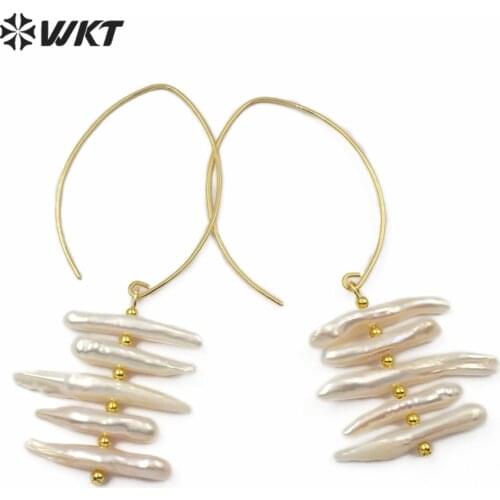 WT-E520 Natural Pearl Statement Earring Five Pieces White Pearl Bar With Metal Hoop Women Fashion Dangle Earring Wedding Jewel