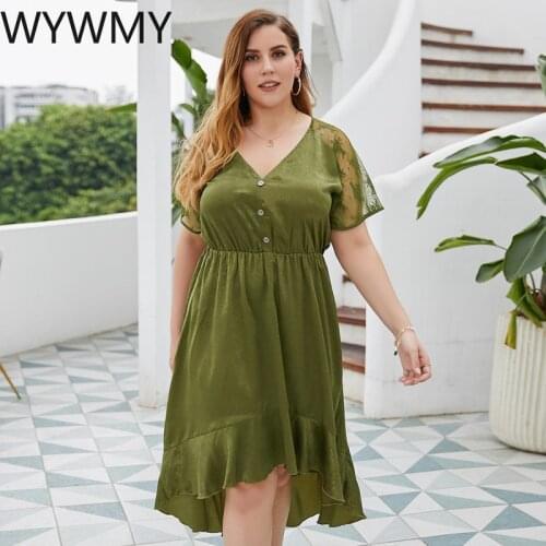 WYWMY Lace Vintage Summer Dress Plus Size Women Black Casual High Waist Chic Midi Dresses Evening Party Vestidos XXXL Large Size