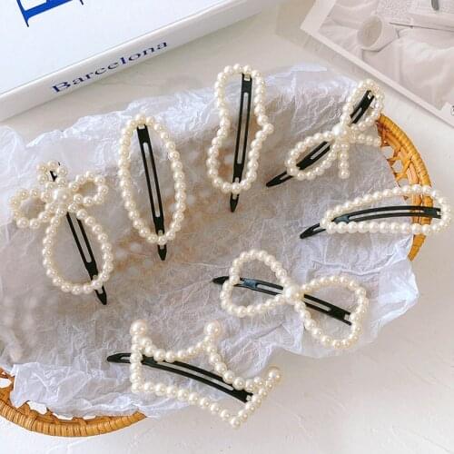 1PCS Korea Retro Pearl Hairpin Geometric Oval Bow Water Drop Integrated Side Clip Hair Accessory Headwear