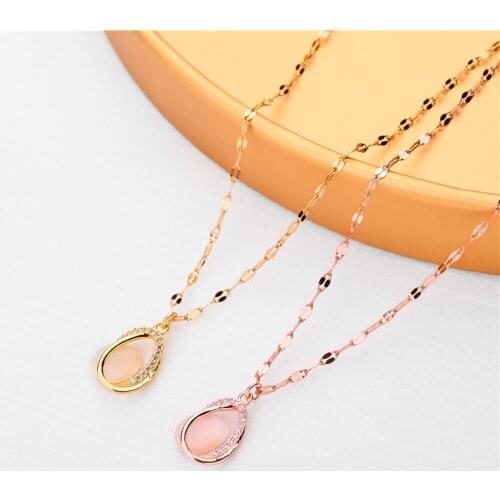 Korean Style Water Drop Stone Pendant Women Necklaces Lady No Fade Stainless Steel Clavicle Chain Necklace Female Party Jewelry