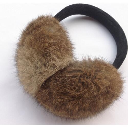 Women ear muffs autumn winter genuine rabbit fur black gray white brown female ear warmer unadjustable earmuff M201