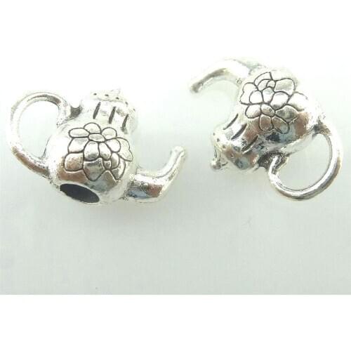 10pcs 15553 Antique Silver 16*10.5*7.5mm Flower Teapot Charms Pendant For Jewelry Making Bracelet Vintage Accessories