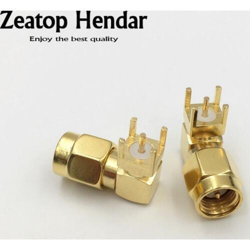 100Pcs New Brass SMA Male Jack 90 Degree Right Angle Type Plug PC Board PCB Solder Mount Adapter RF Connector