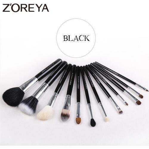 ZOREYA 12pcs Natural Wooden Handle Makeup Brushes High Quality Animal Hair Makeup Brush Set Eye Shadow Blending Foundation Tools