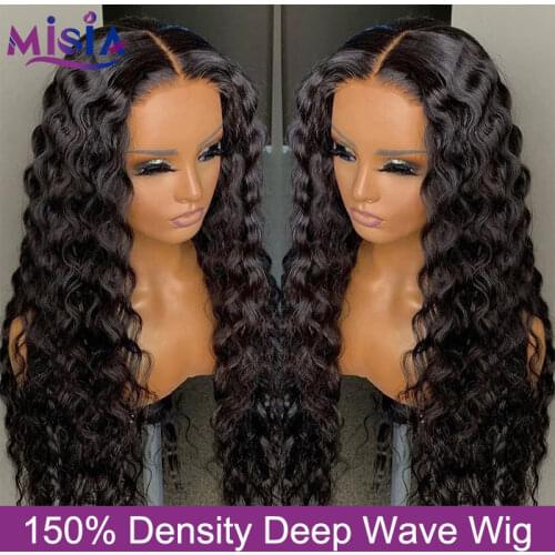 14-30Inch Deep Wave Closure Wig Human Hair Lace Wigs 4x4 Lace Closure Wig Pre Plucked Bleached Knots 150 Remy Hair Wig For Woman