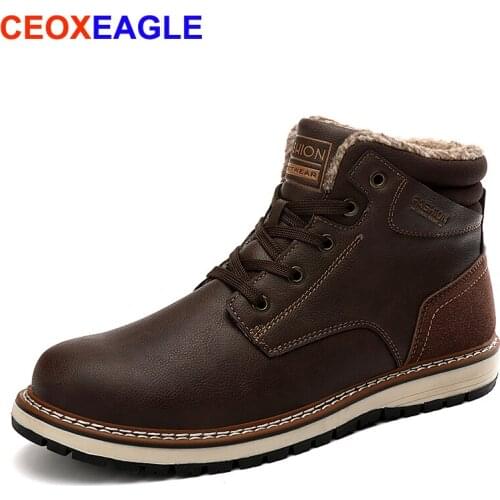 2019 New Arrivals Fashion Ankle Boots Warm Fur Lining Men Upgrade Motorcycle Boots Wear Comfort Winter Shoes Vintage Warm Hombre
