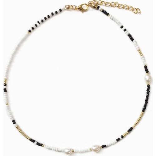 2021 Summer Retro Charm Natural Pearl Necklace Black White Gold-color Rice Bead Mix and Match Choker Trendy Jewelry For Girl