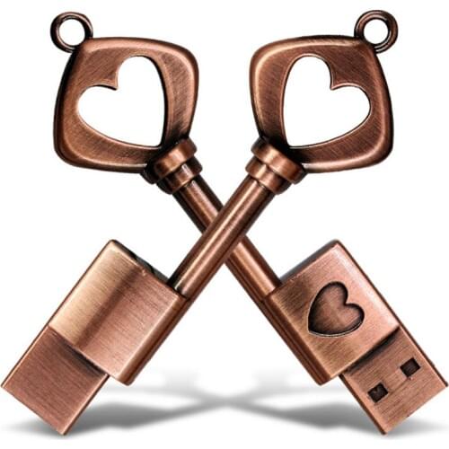 32GB USB 2.0 Flash Drive, Borlter Clamp Memory Stick, Retro Metal Love Heart Key Shaped Thumb Drive for Valentines Day Lovers