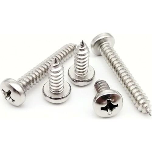 10/50pcs M3.5 M3.9 M4.2 M4.8 M5.5 M6.3 A2-70 304 stainless steel Cross Phillips Pan Round Head Self tapping Furniture Wood Screw