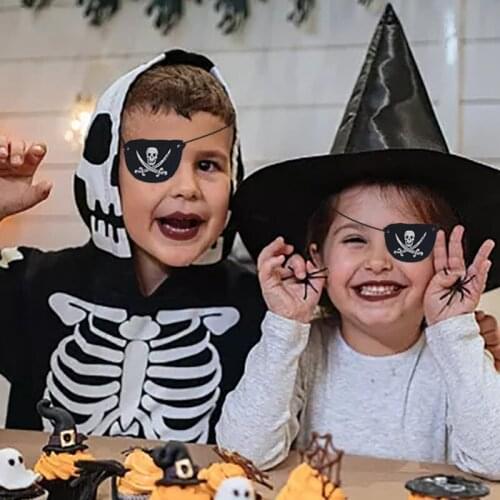 6Pcs Pirate Eye Patch Halloween Birthday Party Favor Black Felt One Eye Mask Skull Skeleton Captain Party Masquerade Accessories