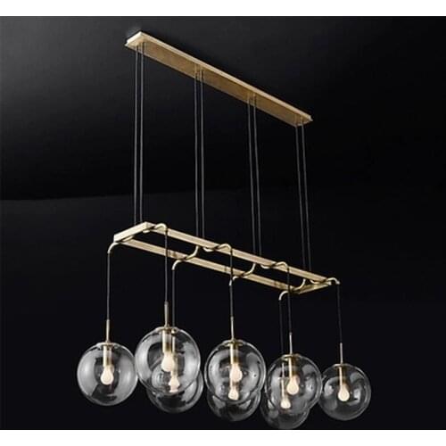American Retro RH Loft Straight Led Chandelier Gold/Black Metal Glass Globes Shades Pendant Chandelier Lighting Fixtures