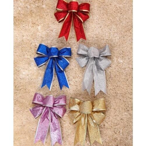 Large Glitter Bow Christmas Tree Decoration Present Gift Box DIY Decor New Year Wedding XMAS Ornaments Wreath Garland Bows