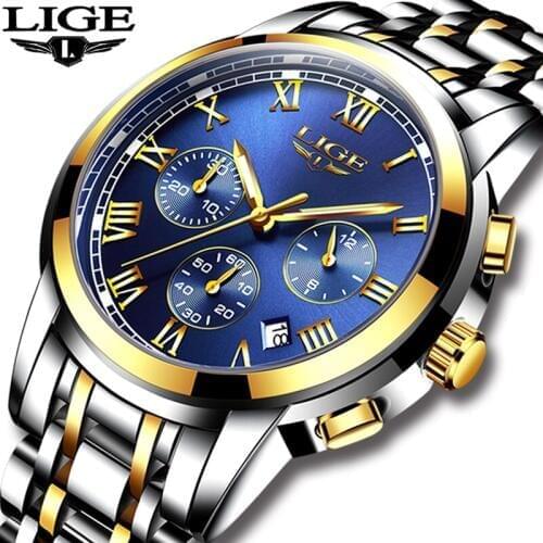 2019 New Watches Men Luxury Brand LIGE Chronograph Men Sports Watches Waterproof Full Steel Quartz Mens Watch Relogio Masculino