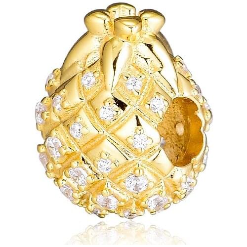 CKK Golden Pineapple Charms 925 Original Fit Pandora Bracelets Sterling Silver Charm Beads for Jewelry Making Bead Berloque
