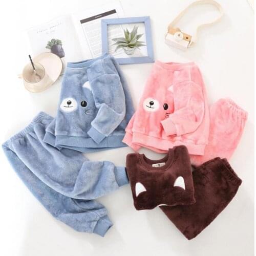 Kids Pajamas Sets Autumn Children Sleepwear Set Long Sleeve Winter Flannel Girls Homewear 2-12Y Children Clothes Outfits