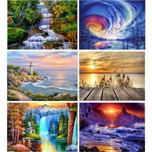 DIY 5D Diamond Painting Night Bridge Cross Stitch Aurora Diamond Embroidery Scenery City Mosaic Rhinestones Art Home Decor Gift