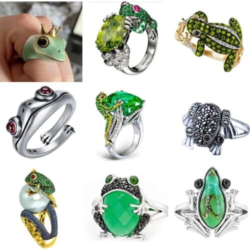Trendy Frog Shape Womens Rings Delicate Full Green Cubic Zirconia Steam Punk Animal Rings for Women Boho Jewelry Accessories