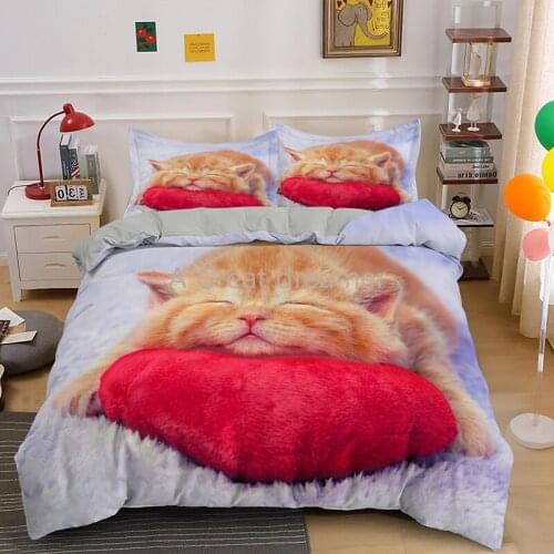 Cat Pets 3D Print Animal Bedding Set Cute Cat Duvet Quilt Cover Luxury Home Textile With Pillowcases 2/3 PCs US/EU/AU Size